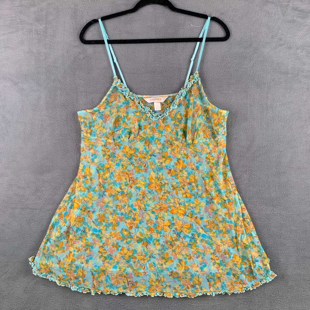Cacique Y2K Floral Babydoll Mesh Cami Top Sheer Lace Trim Size 18/20 Fairy
